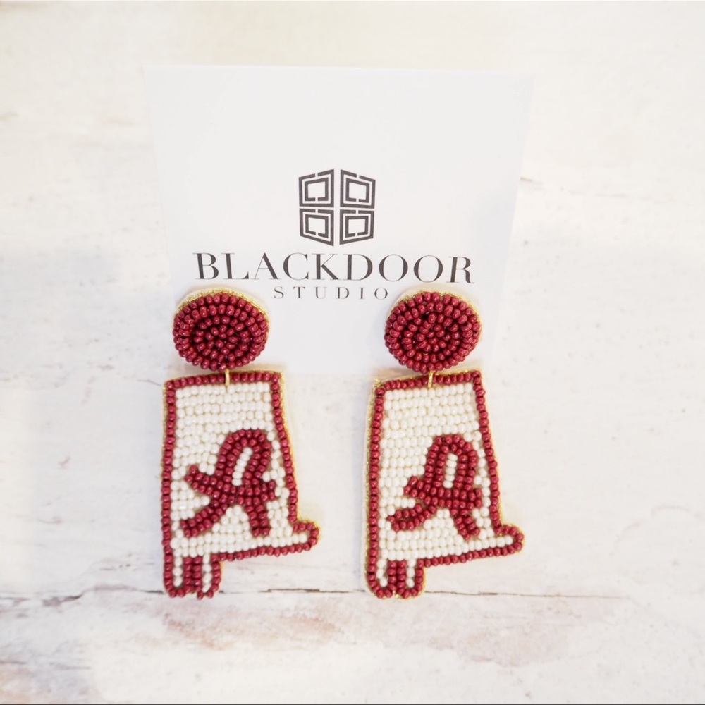 Beaded Alabama Roll Tide State Collegiate Game Day Earrings